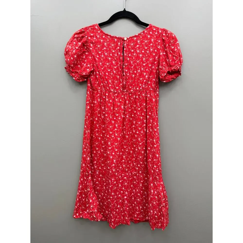 Old Navy Girls XL 14-16 Floral Mini Dress Red Puff Sleeve Cottagecore